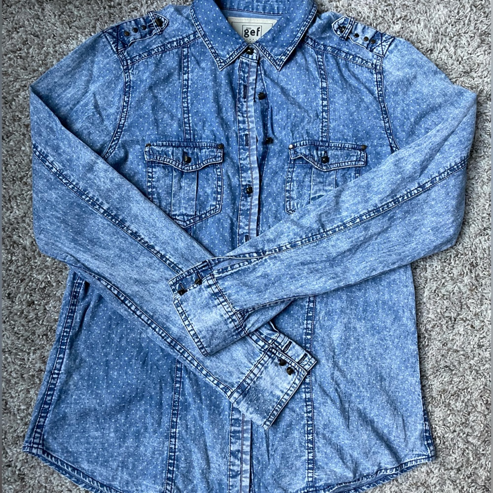 GEF Denim Polka Dot Shirt | Women's Western Cowboy Style | Size S